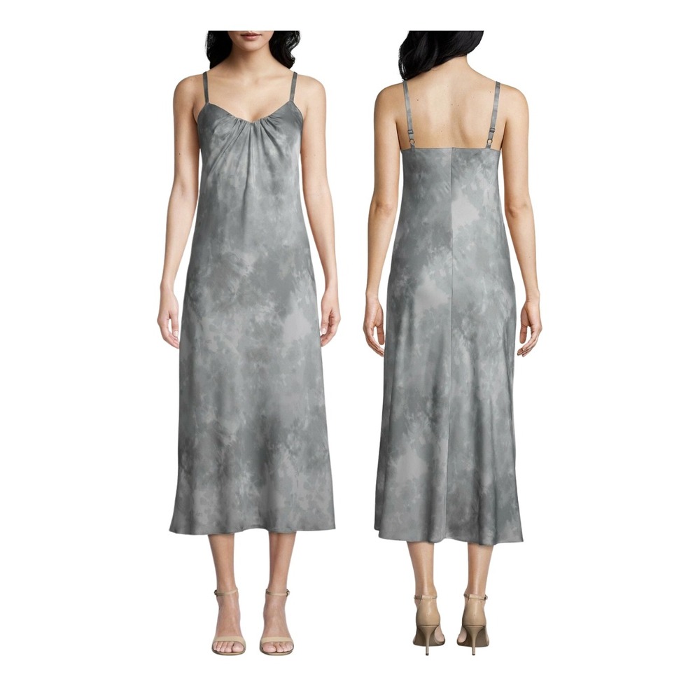 Grey Midi Slip Satin Dress Calvin Klein Tie Dye Quiet Luxury 90s Clean Girl 6